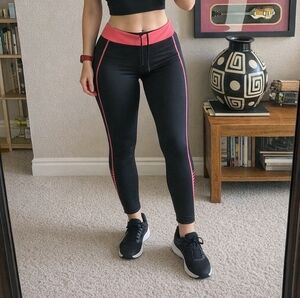 Xersion Womens Athletic Leggings Large High Waist Zipper Pocket Pink Black NWT